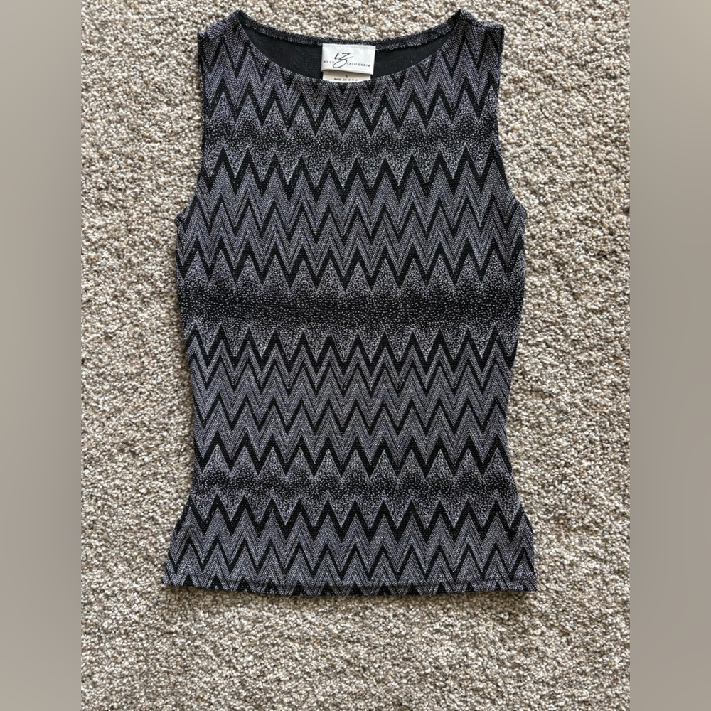 Byer California Black and Gray Zigzag Beaded Tank Top (Stretch Material).